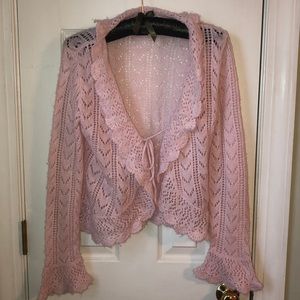 🌸Pink Crochet Cardigan w/ Flare Cuffs🌸